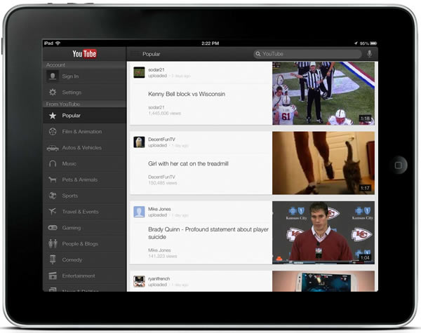 Nueva actualización Youtube app para iPad y iPhone