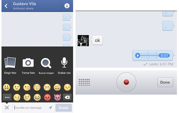 Facebook Messenger con mensajes de voz