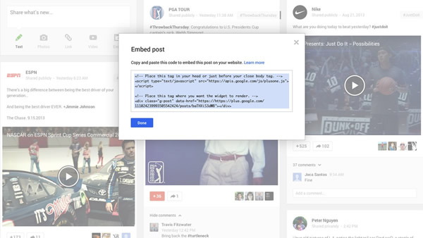 Google+ lanza Embed Post (insertar contenido en otros sitios web)