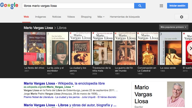 El Gráfico de Conocimiento de Google: Libros de Mario Vargas Llosa