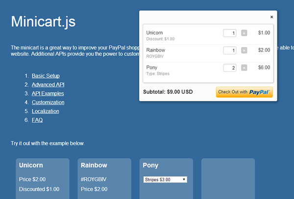Minicart.js, librería para hacer un carrito de compras con Paypal