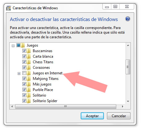 Activar o desactivar juegos de Windows 7