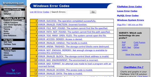 BrianDunning Windows Error Codes