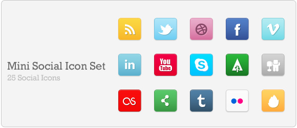 Descargar Set de 25 mini iconos sociales para diseño web