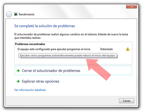 Solucionador de problemas de rendimiento en Windows 7