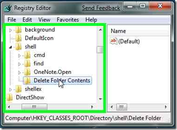 Shell Añadir Clave Delete folder contents