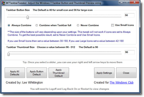 Cambiar el tamaño de los botones de la barra de tareas de Windows 7
