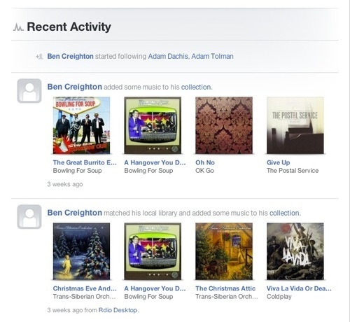 Rdio Actividad reciente de amigos