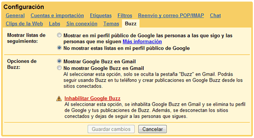 Configuración de Google Buzz