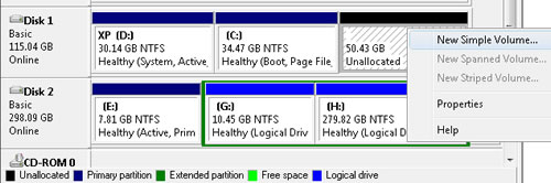 Partición de disco duro en Windows Vista