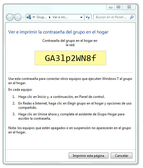 Password Grupo Hogar Windows 7