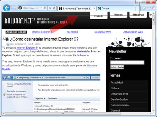 Cómo usar Aero Snap con las pestañas de Internet Explorer 9