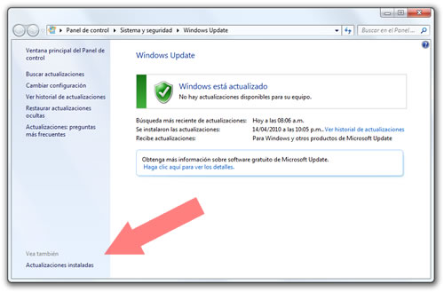 Actualizaciones Instaladas Windows 7