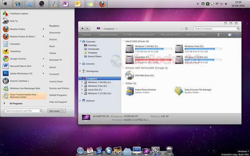 Windows 7 con Snow Transformation Pack