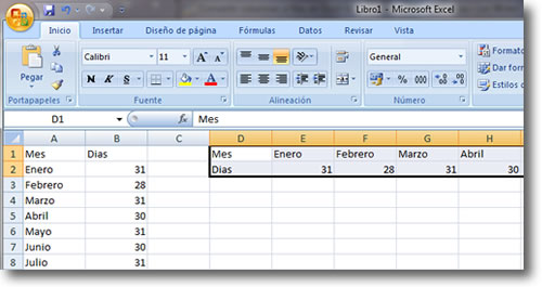 Convertir columnas a filas en Excel