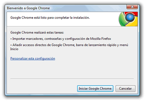 Google Chrome Mensaje de Bienvenida