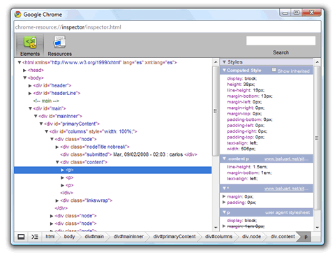 Google Chrome Inspector