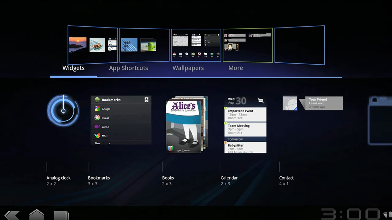 Widgets Android 3.0, Honeycomb