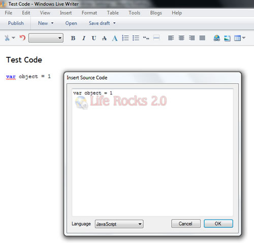Insertar Codigo fuente Windows Live Writer