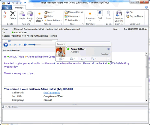 MS Office 2010 Outlook Voice Mail