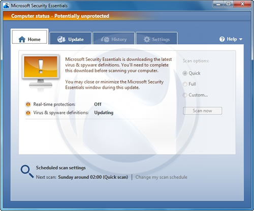 Microsoft Security Essentials Unprotected