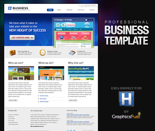GraphicsFuel: Template PSD profesional para una web de negocios Gratis
