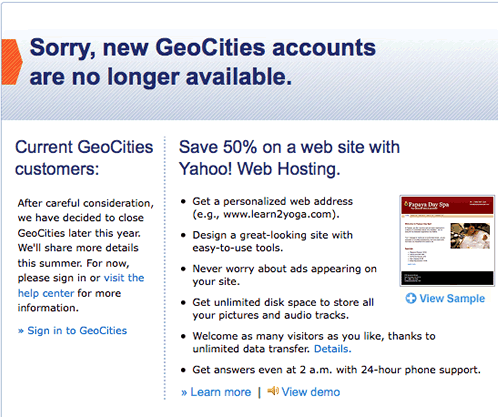 Yahoo cierra GeoCities