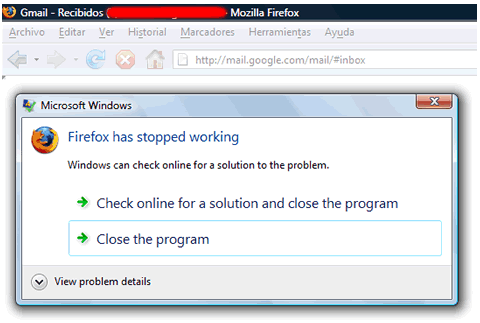 Gmail + Firebug = Firefox Colgado