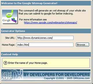 Extensión para dreamweaver: Google Sitemap Generator