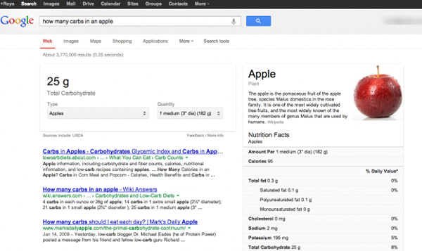Google añade información nutricional a sus búsquedas