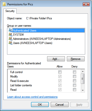 Permisos de seguridad