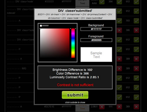 CheckMyColours Recomendaciones de contraste