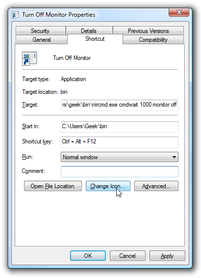 Propiedades del shortcut