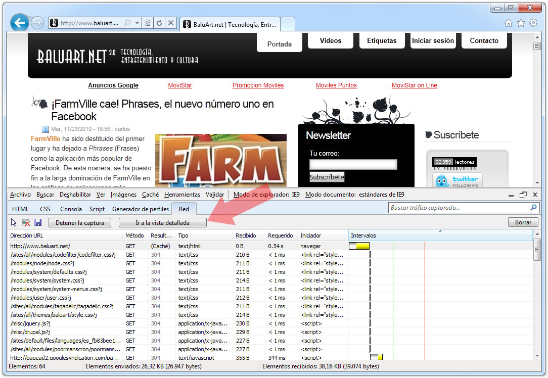 IE9 beta 2 Analisis de red
