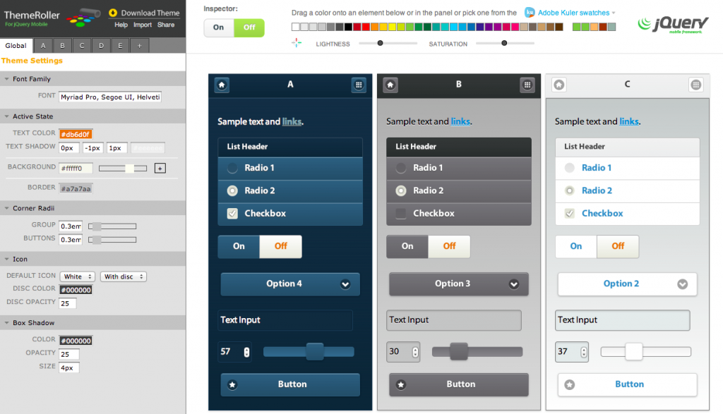 Temas para jQuery Mobile
